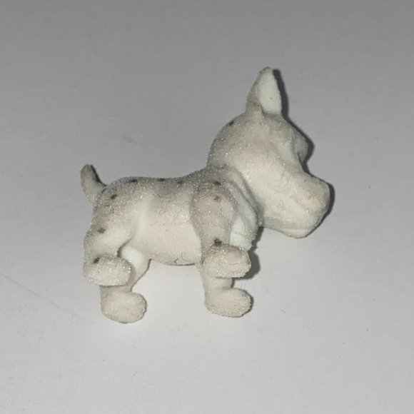Pretend Play Velvety Flocked Miniature White Dog With Spots Pointed Ears Toy - Picture 6 of 9